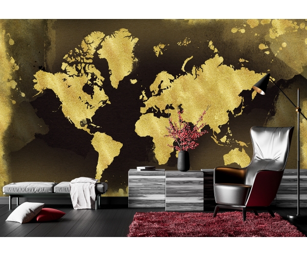 Fototapeta mapa świata złoto czarna PRESTIGE